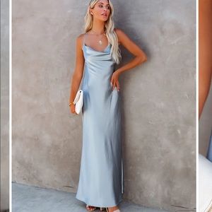 VICI Love letter satin cowl neck maxi dress- sky blue